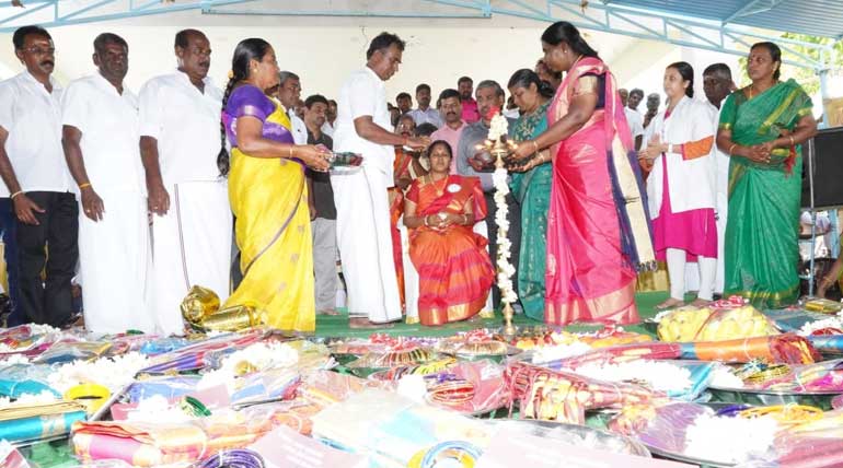 Community Valaikappu support and new city buses by Minister Velumani in Coimbatore