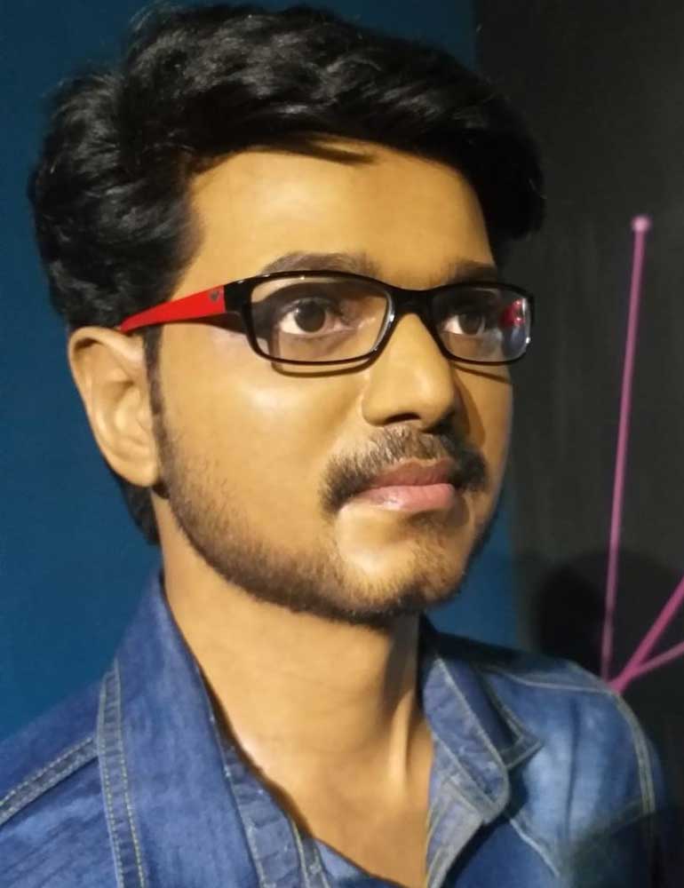 Wax Statue of Actor Vijay at the Mayapuri Wax Museum in Kanyakumari