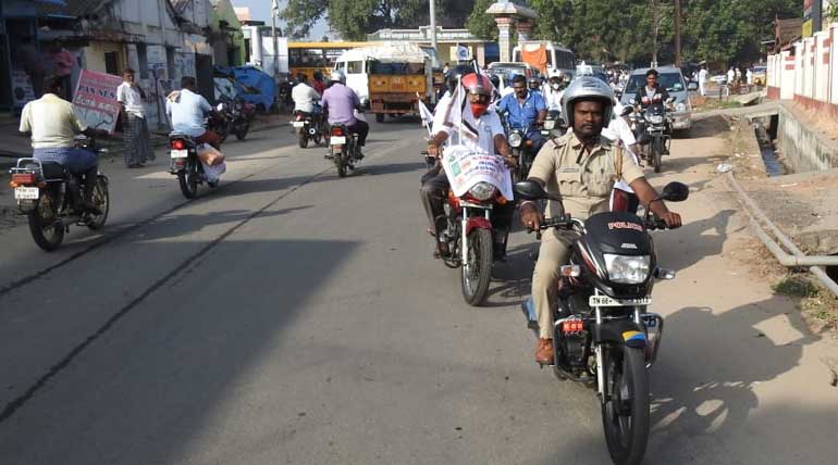 Helmet and Kavalan SOS mobile App Awareness Rally Conducted in Coimbatore