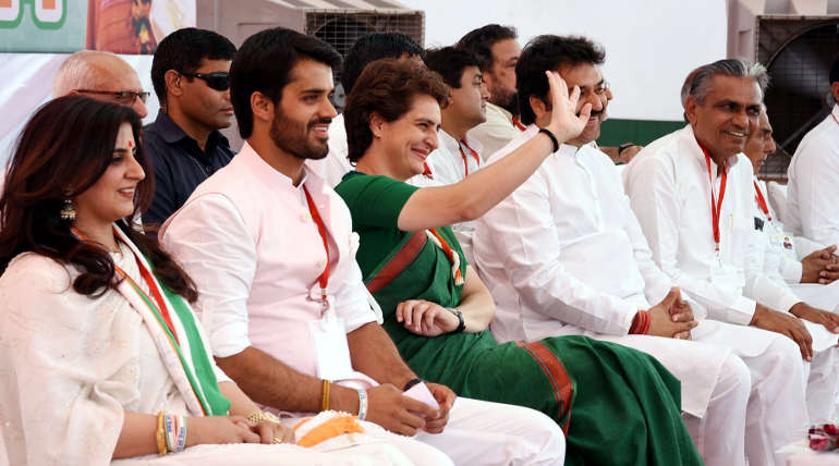 Bhavya Bishnoi in Hisar Congress Meeting with Priyanka Gandhi