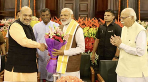 National President of Bharatiya Janata Party AmitShah, Narendra Modi and Advani. Img @AmitShah