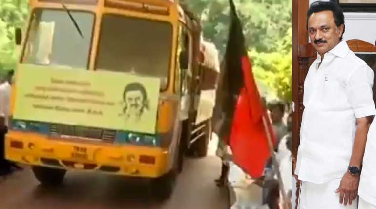 DMK Leader Stalin Flags off Lorries with 82 lakhs of Relief Materials to Kerala