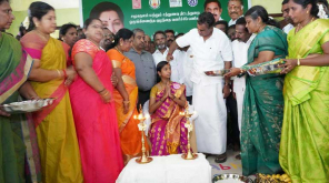 Community Valaikappu support and new city buses by Minister Velumani in Coimbatore