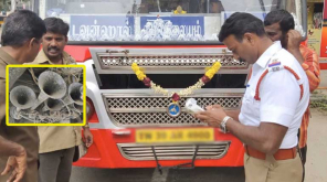 Coimbatore City Traffic Police in Action of Removing Pressure Horn. Photo: CCP