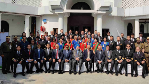 Captain Amitabh Singh Sitting Fourth from left With his Crew from the Rescue Mission to Wuhan