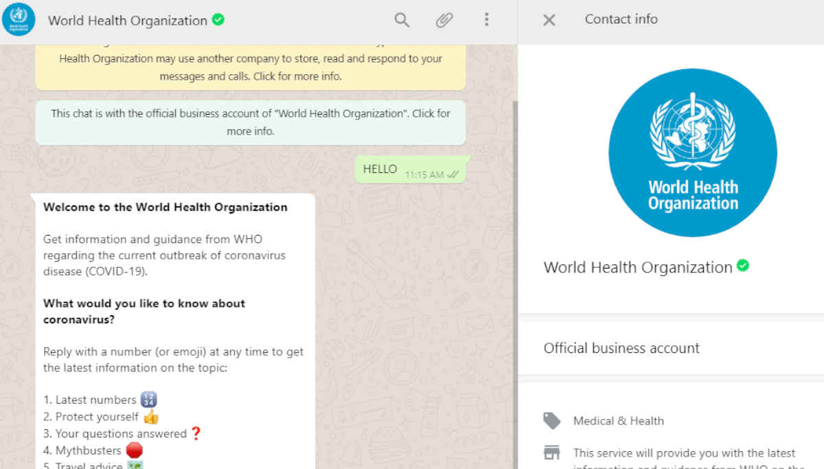 WHO Spreads Coronavirus Information through Whatsapp
