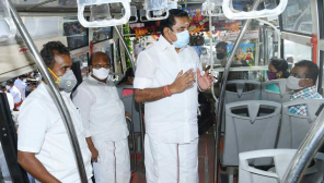CM Edappadi Palanisami and Minister Velumani in Govt bus explaining Corona precautions