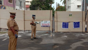 Police officers instructing covid19 Containment zone people in Coimbatore