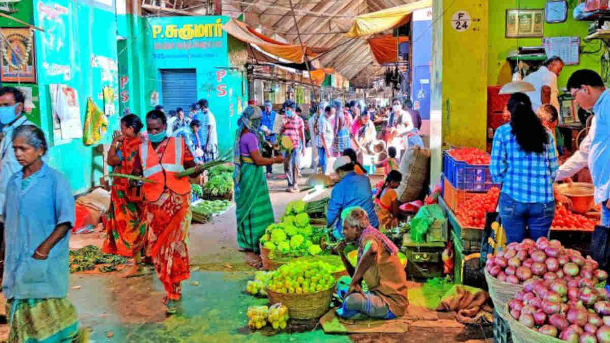 An inside view of Koyambedu vegetable market. 