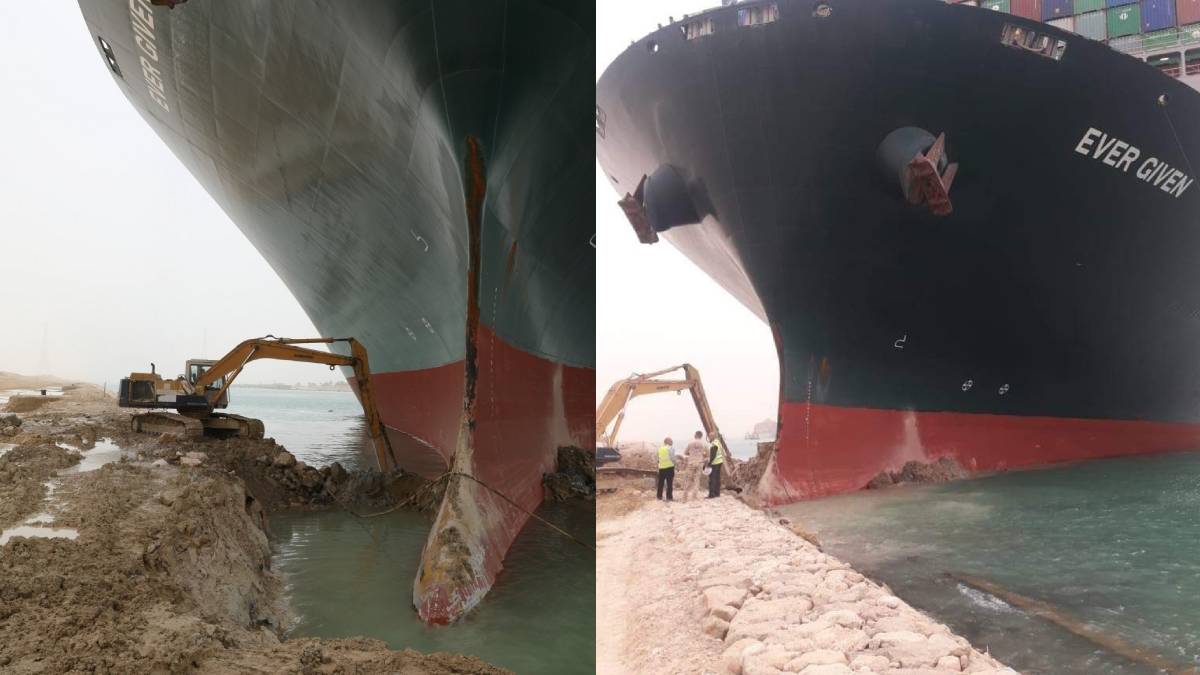 The process of digging the Suez Canal to clear the blockage.