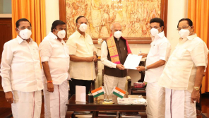 M.K. Stalin With Banwarilal Purohit Governor of Tamil Nadu